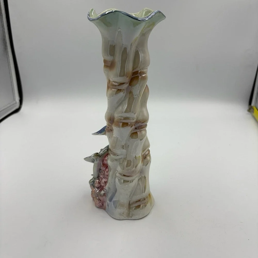 Vintage‎ Iridescent Dolphin Vase B16601 Ocean Scene Sea Life Ceramic 8